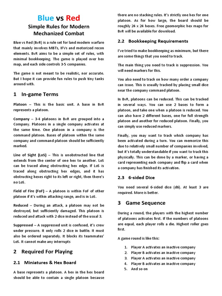 Blue Vs Red PDF Reconnaissance Platoon