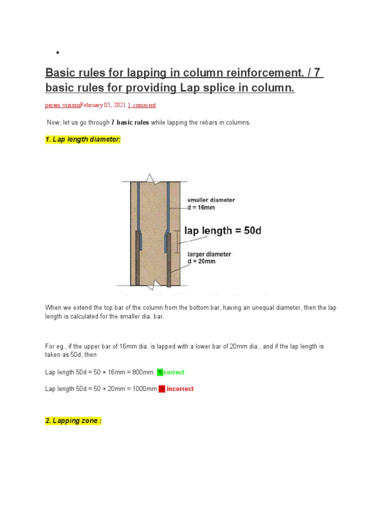 Column Reinforcement Lapping Guidelines | PDF | Home & Garden