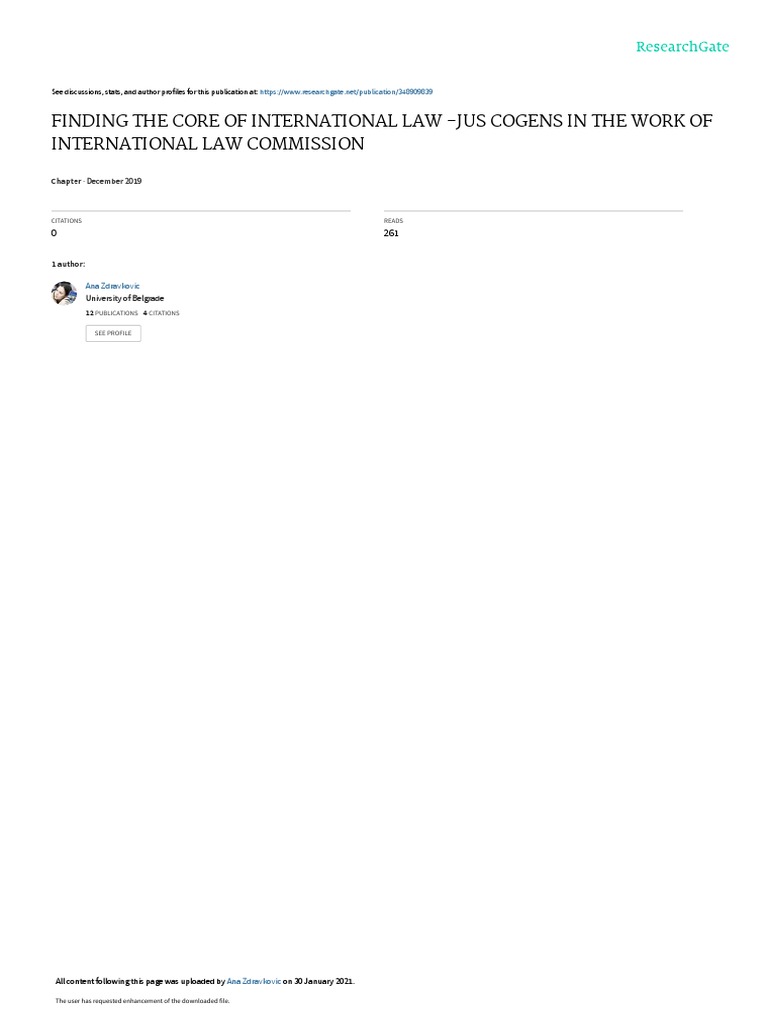 A Zdravkovic, "Finding The Core of International Law Jus Cogens in The