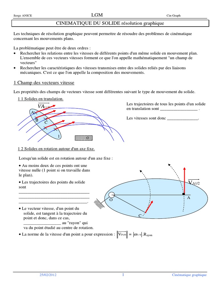 Cinématique graphique des solides en mouvement | PDF | Mouvement de ...