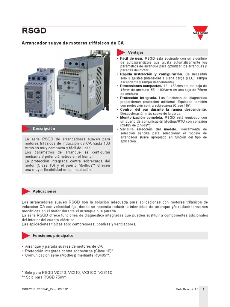 RSGD_45_75mm_DSspa ARRANCADOR SUAVE | PDF | Relé | Motor eléctrico
