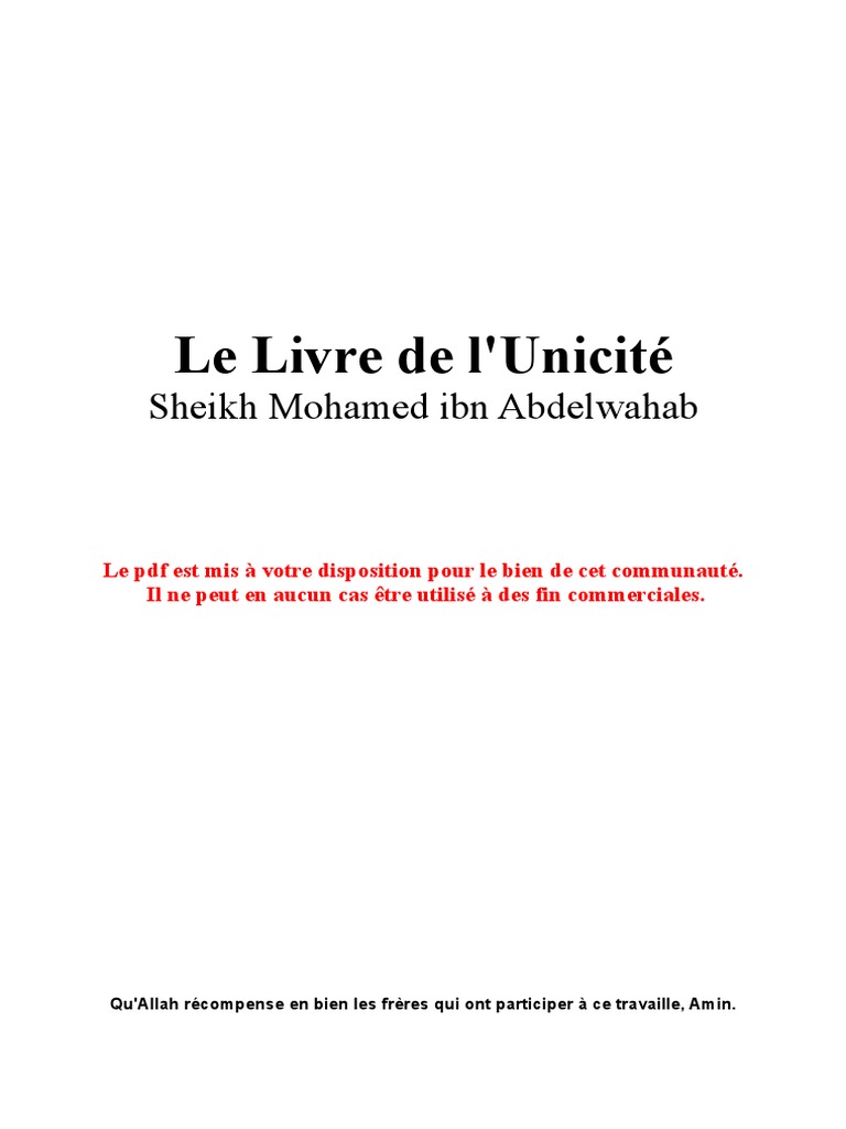 L'Unicité d'Allah selon Ibn Abdelwahab | PDF | Mahomet | Allah