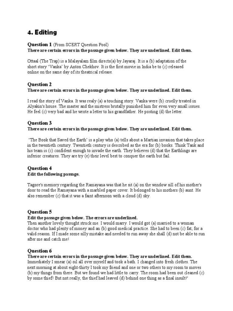 Worksheet On Editing | PDF