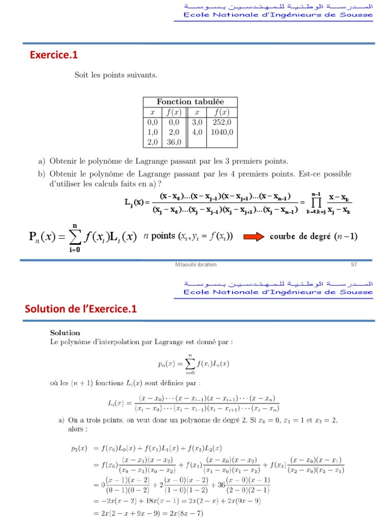 Exercice corrigé : Interpolation de Lagrange | PDF | Sciences ...