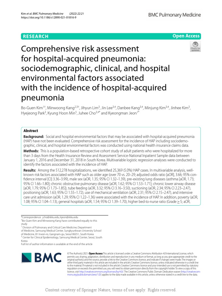 Comprehensive Risk Assessment For Hospital-Acquire | PDF | Hospital ...