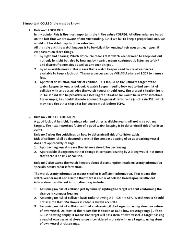 8 Important COLREG Rule Must Be Known | PDF | Radar | Port And Starboard