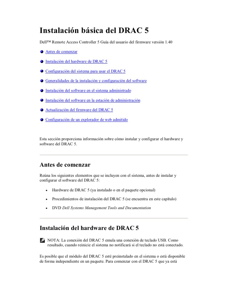 Instalación Básica Del DRAC 5 | PDF | Controlador de interfaz de red ...