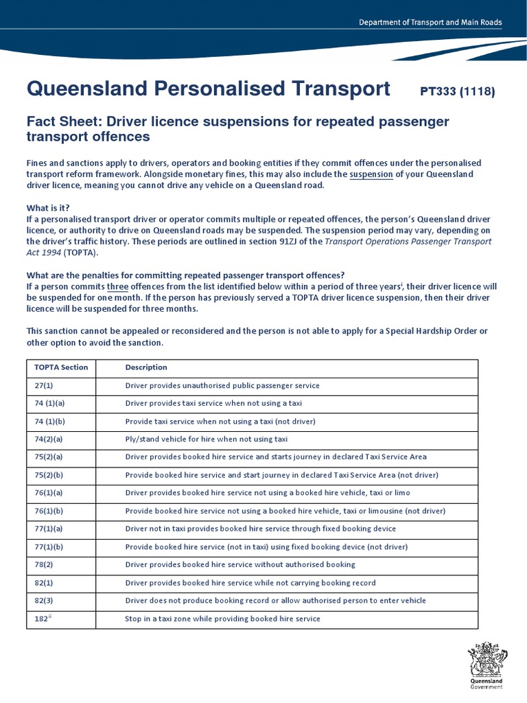 Driver Licence Suspensions For Repeated Passenger Part A PDF Driver