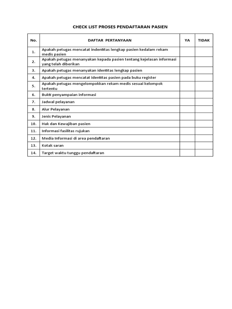 Check List Proses Pendaftaran Pasien | PDF