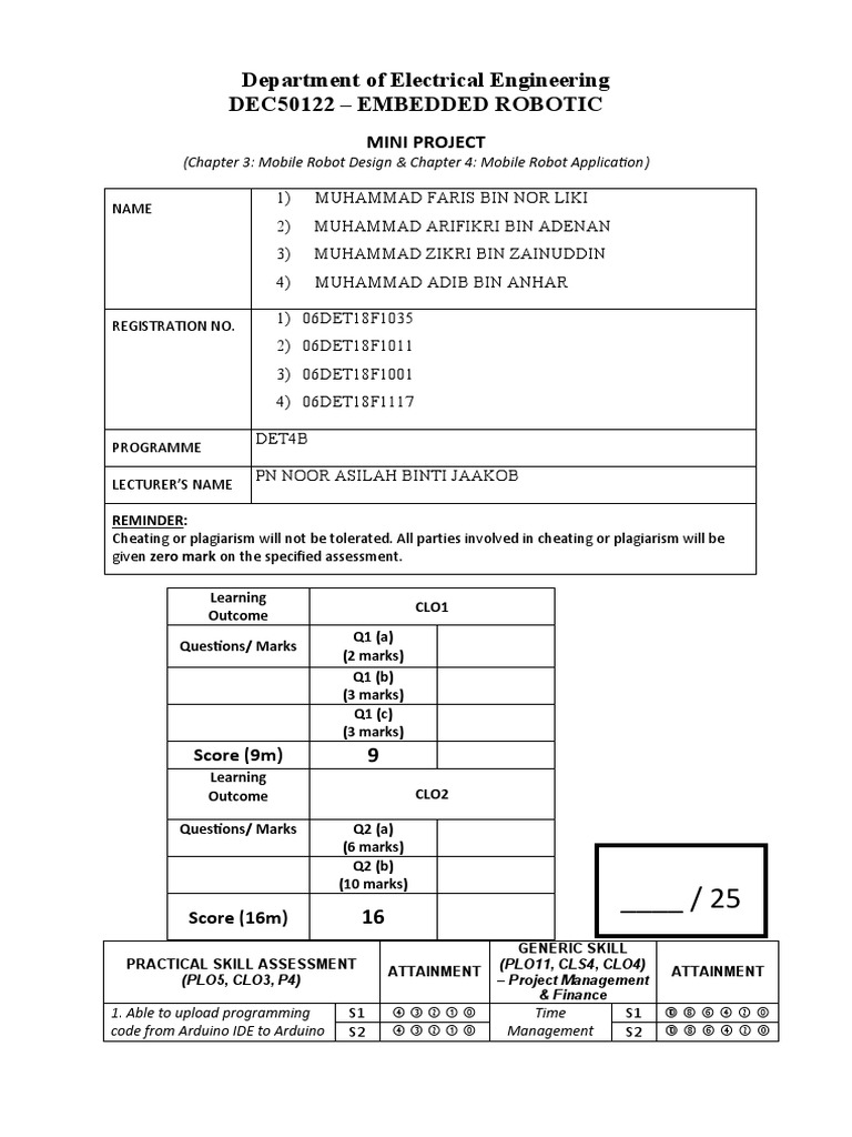 Mini Project Embedded Robotic Latest | PDF | Arduino | Robot