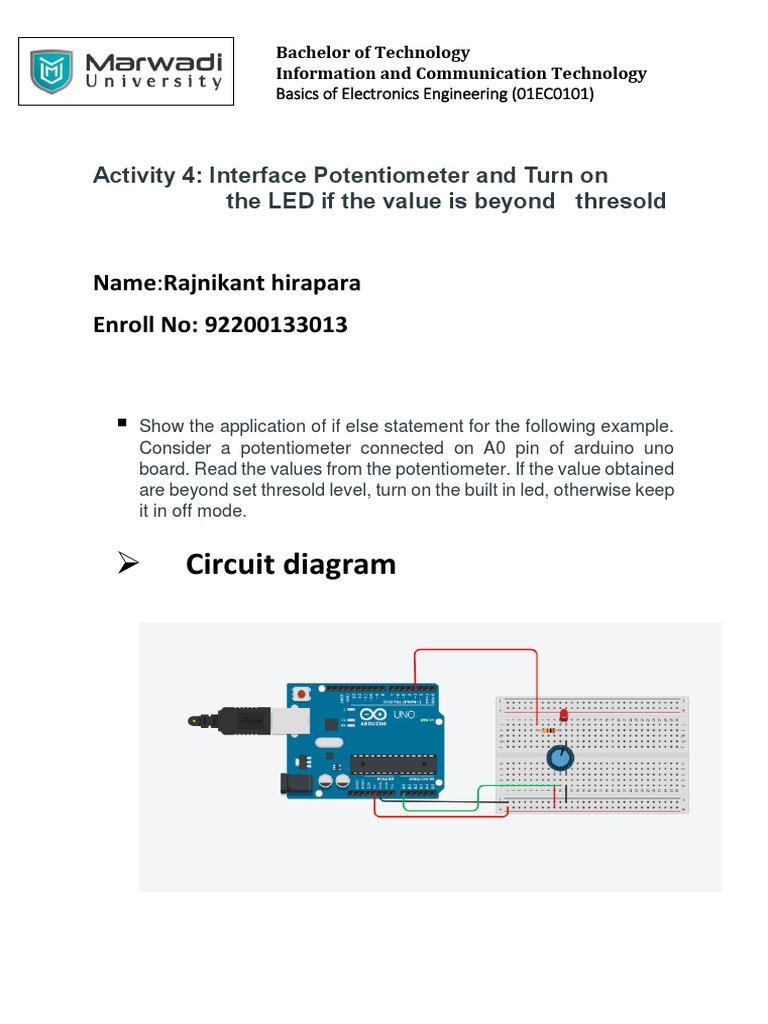 Activity 4 Potentiometer and Turn On The LED If The Value Is Beyond ...