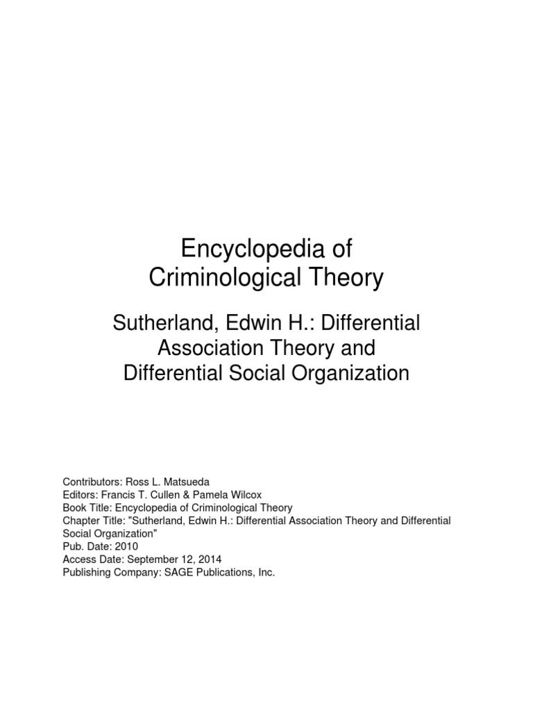 Sutherland, Edwin H. Differential Association Theory and Differential