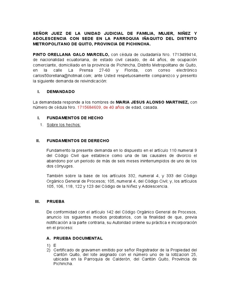 Demanda de Reivindicación de Propiedad | PDF | Justicia | Crimen y ...