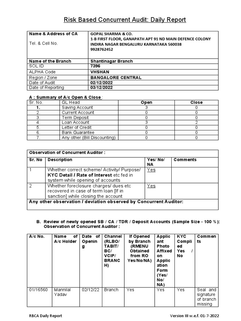 Concurrent Audit Daily Report | PDF | Cheque | Financial Services