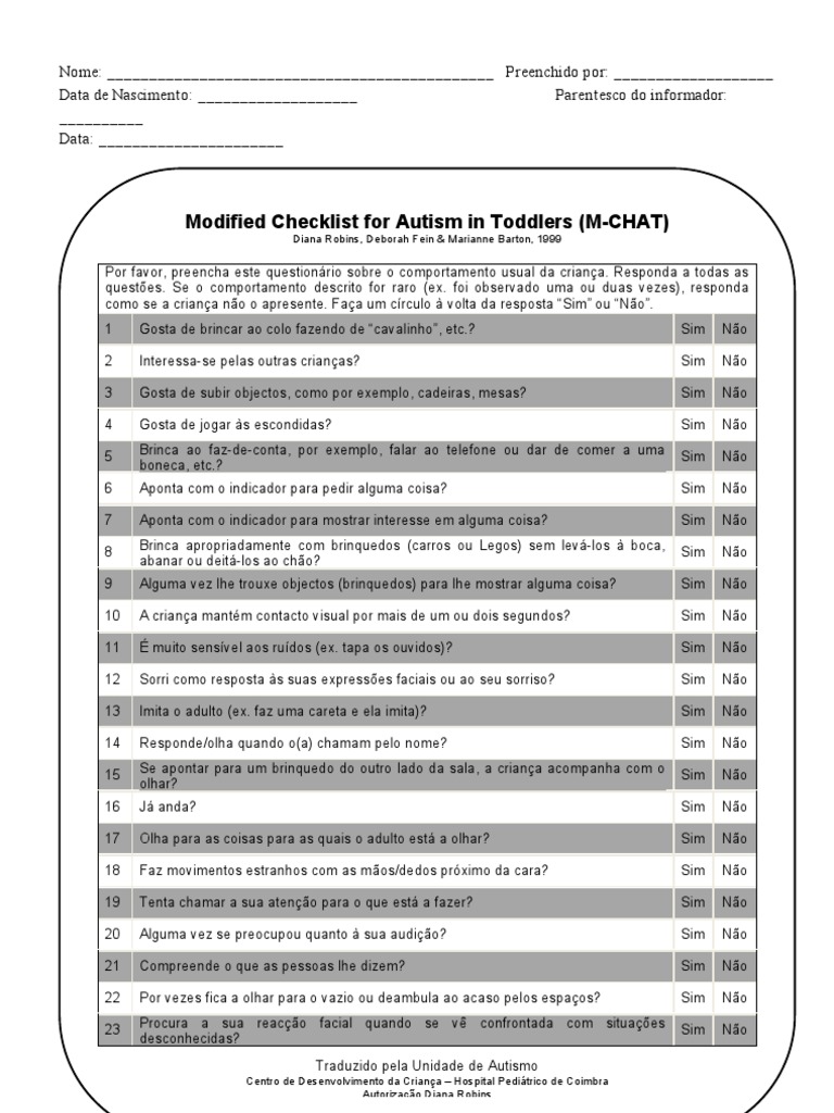 Questionário M-CHAT para Autismo | PDF | Brinquedos | Bem-estar