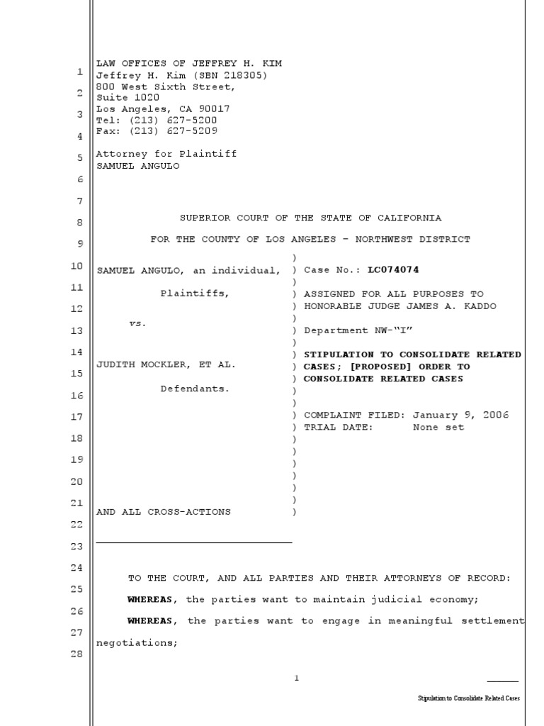 Stipulation to Consolidate Cases | PDF | Mail | Government