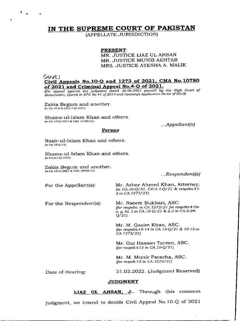 Judgment of the Supreme Court of Pakistan on appeals related to a