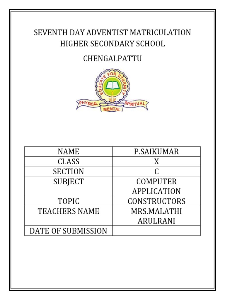 SDA Matriculation Project on Constructors | PDF