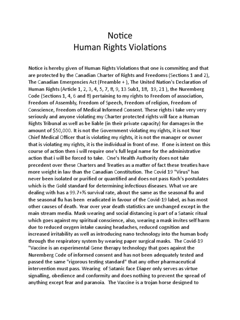 Notice, of Human Rights Violations PDF Human Rights Epidemiology