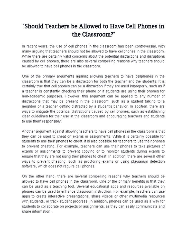 Persuasive Essay On Should Teachers Be Allowed To Have Cell Phones in
