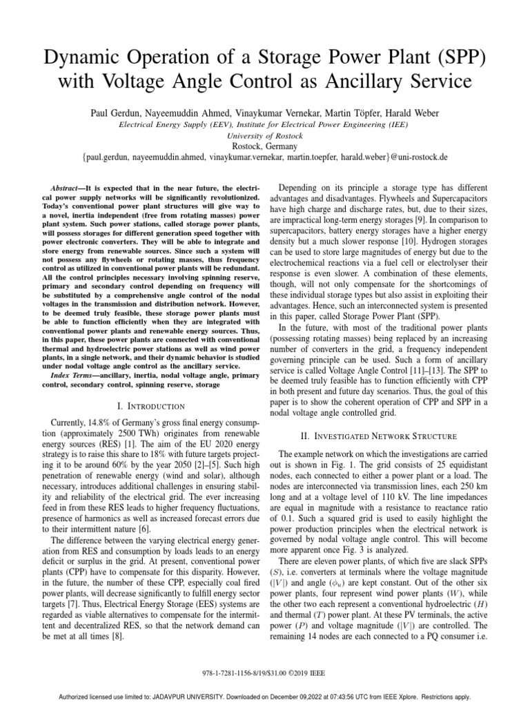 Dynamic Operation of A Storage Power Plant (SPP) With Voltage Angle