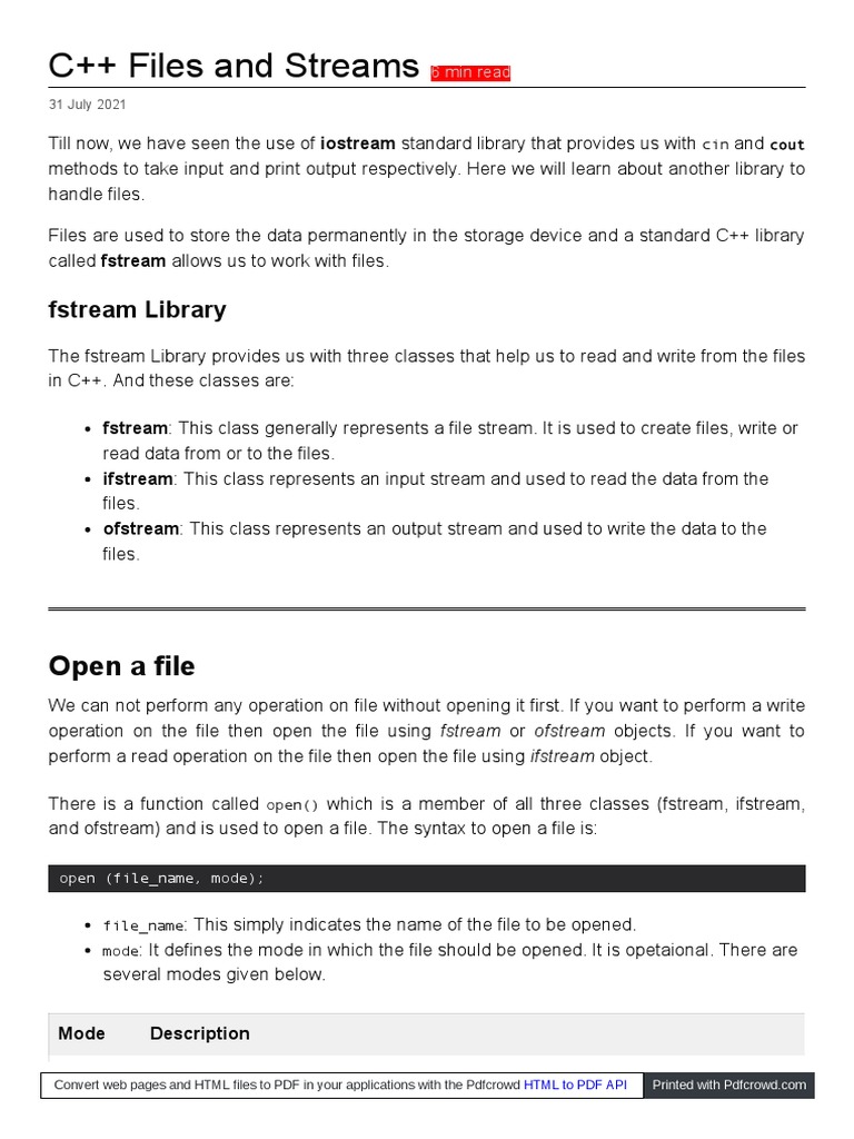 C++ File Handling with fstream Guide | PDF | C++ | Ios