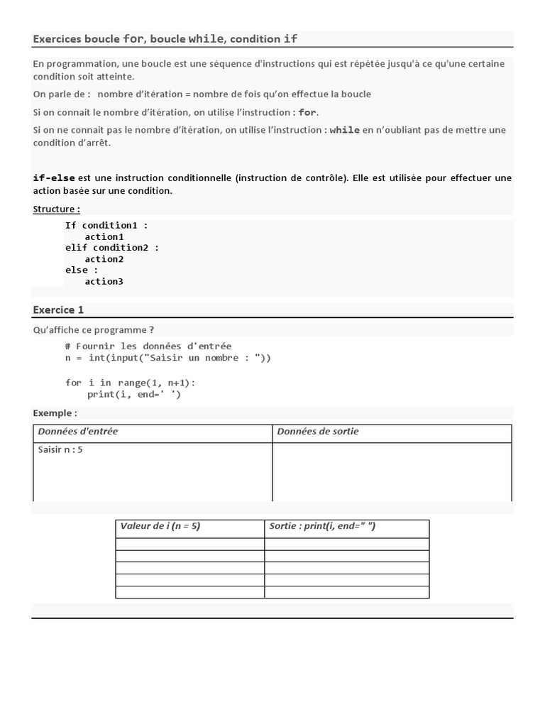 Exercices sur boucles en Python | PDF | Structure de contrôle ...