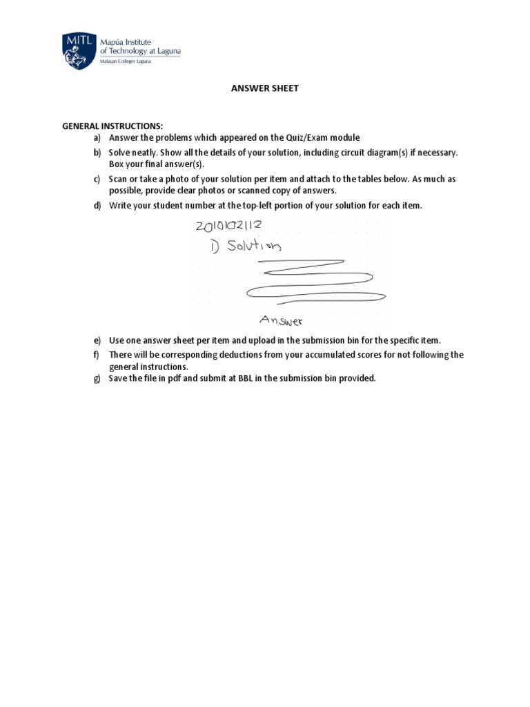Quiz Exam Answer Sheet Instructions | PDF | Computers