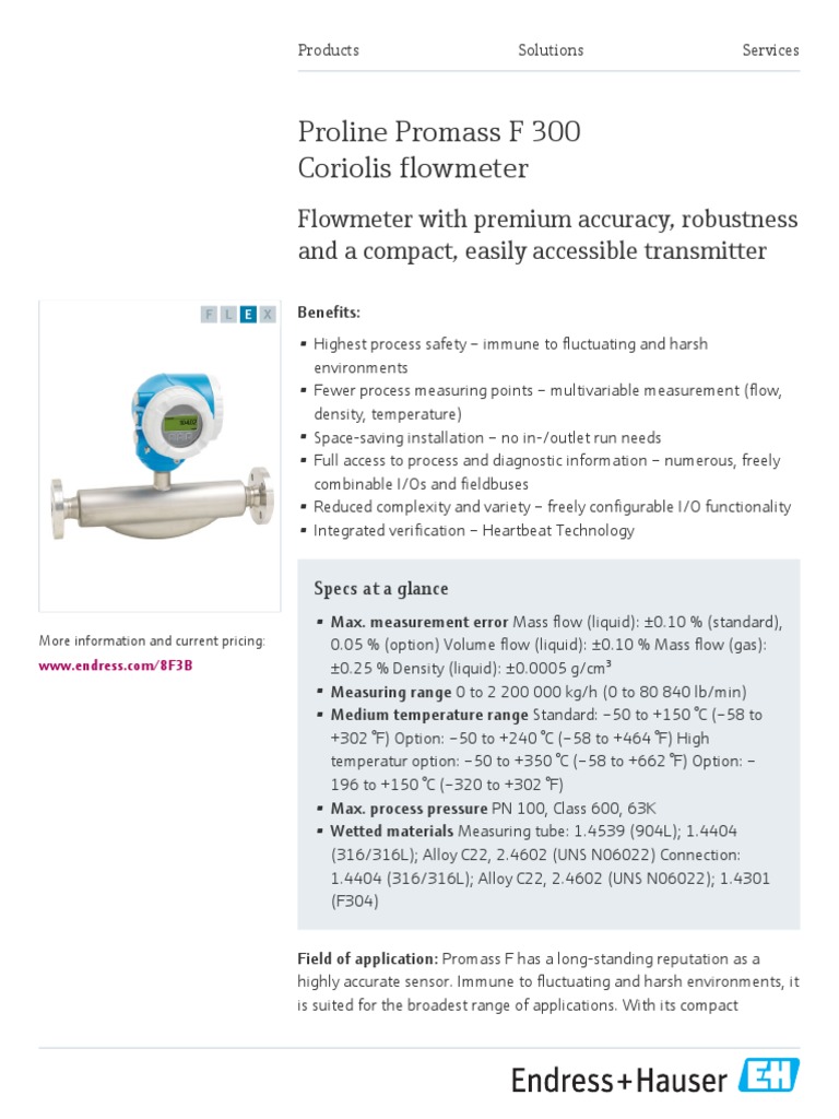 Proline Promass F 300 Flowmeter Guide | PDF | Density | Flow Measurement