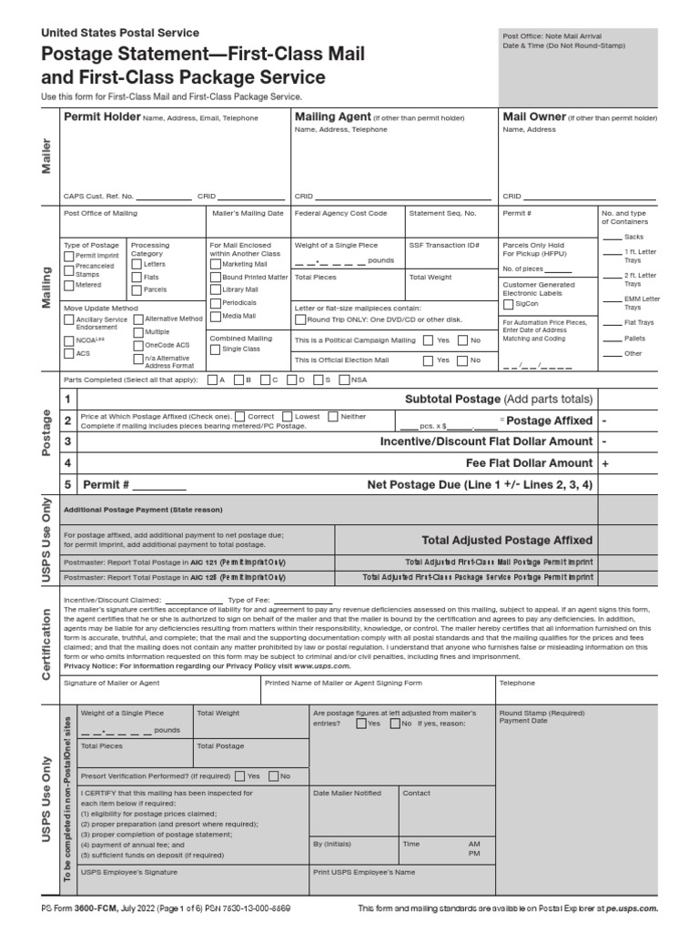 First-Class Mail Postage Form | PDF | United States Postal Service | Mail