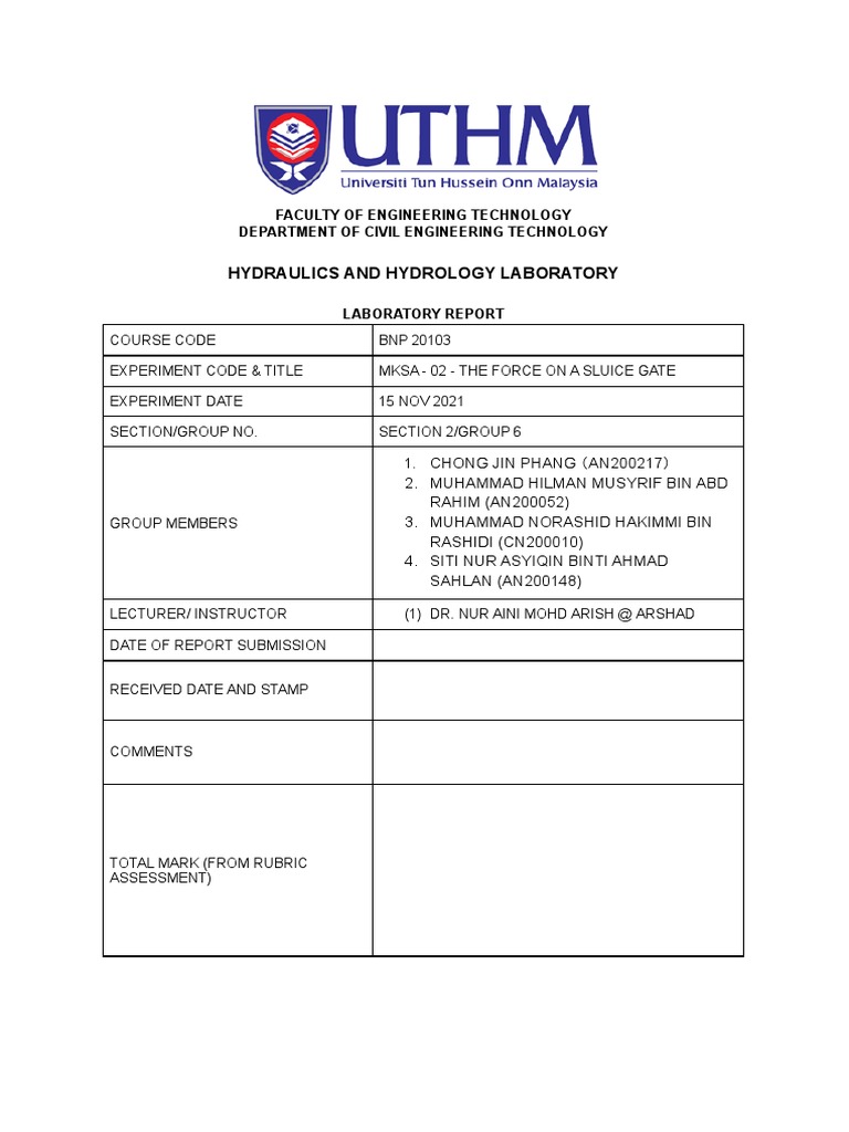 H&H Lab 3 Group 6 PDF Flow Measurement Water