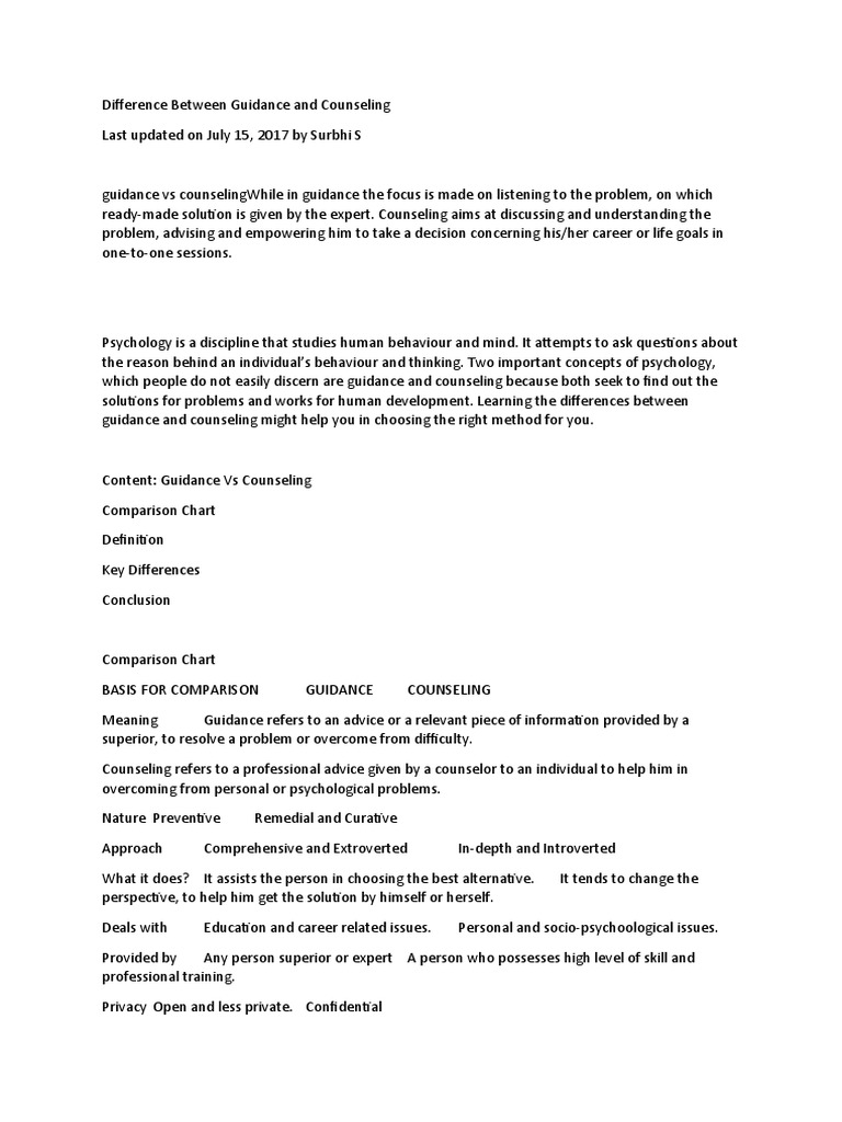 Guidance vs Counseling Explained | PDF | Psychotherapy | School Counselor