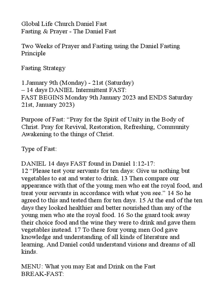 Daniel Fast Guide for Global Life Church | PDF | Wellness | Religion ...