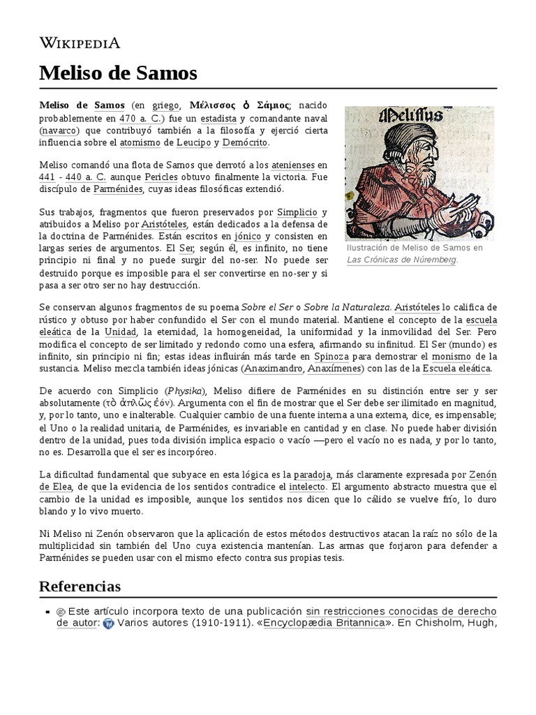 Meliso de Samos PDF Metafísica Filosofía griega antigua