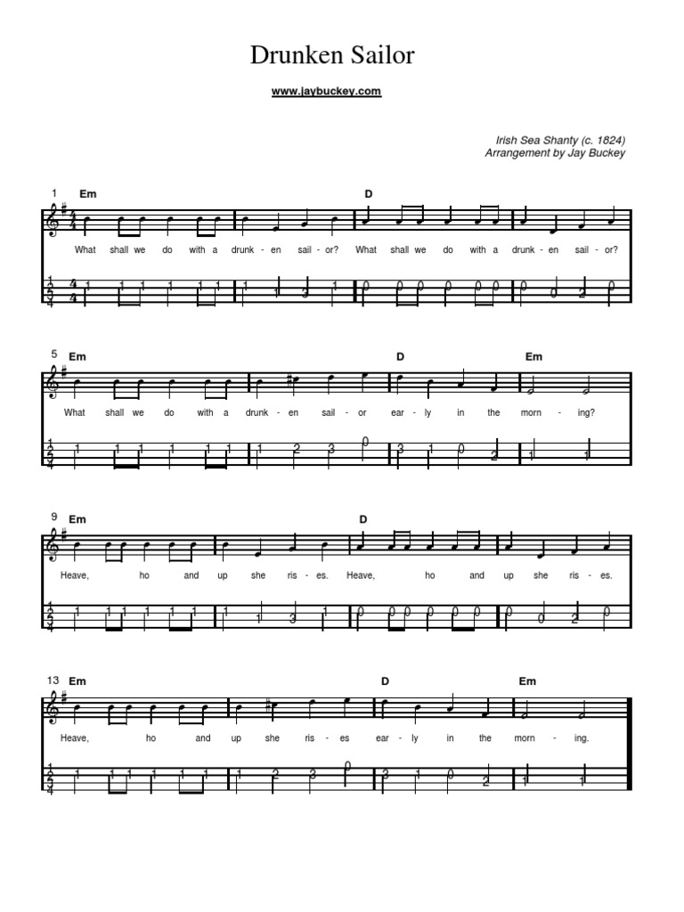 Drunken Sailor Fiddle Tablature | Folk Songs | Song Forms