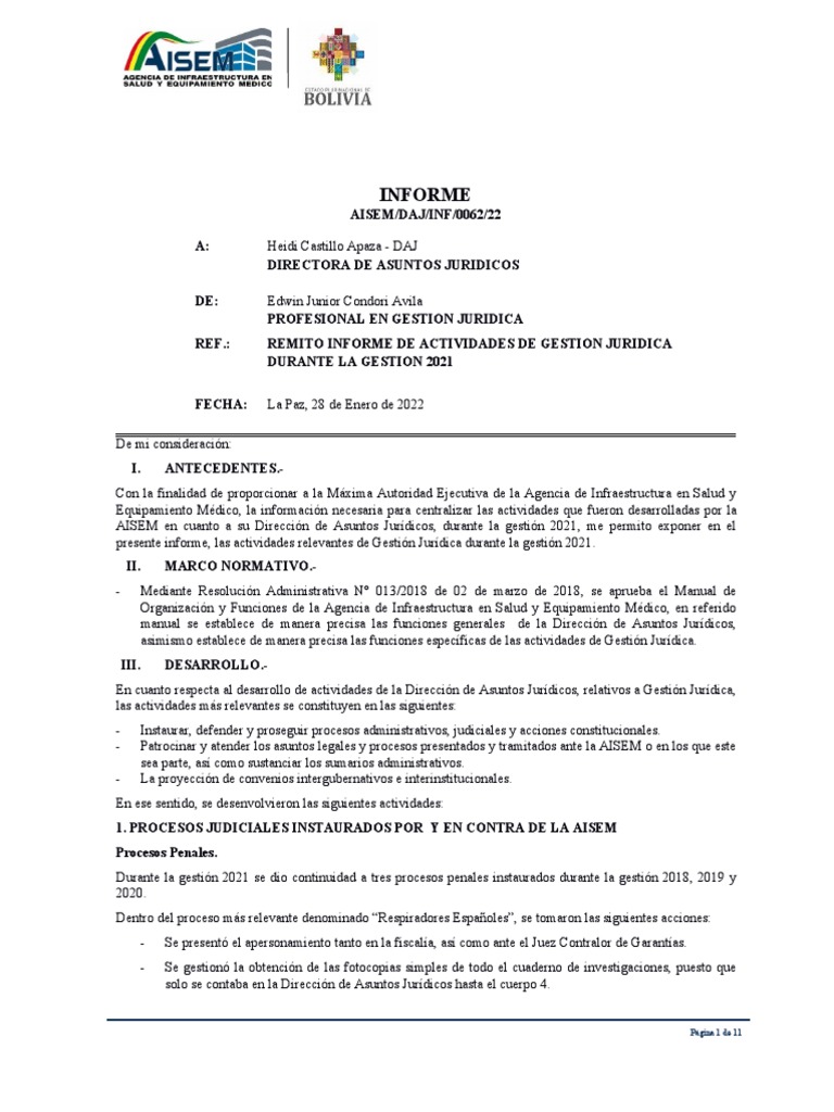 2022-02484 Informe de Gestion Juridica | PDF | Hospital | Procedimiento ...