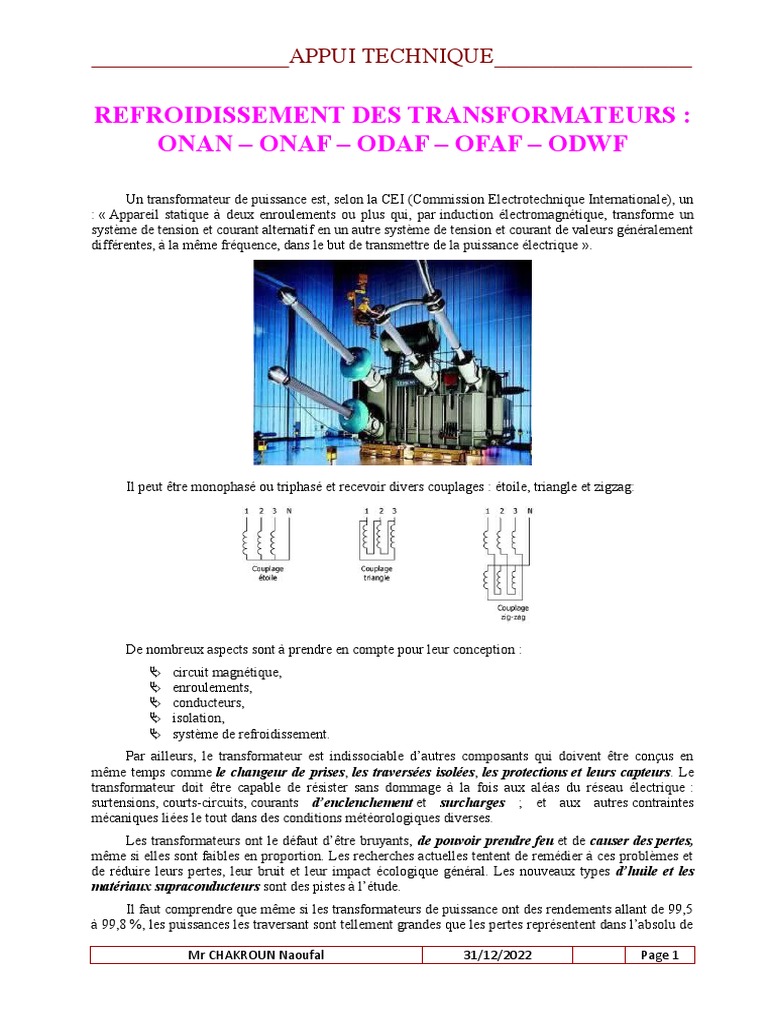 Refroidissement des Transformateurs ONAN et ODAF | PDF | Transformateur ...