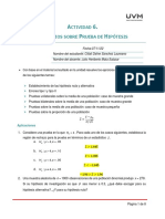 A 6. E P H: Ctividad Jercicios Sobre Rueba de Ipótesis