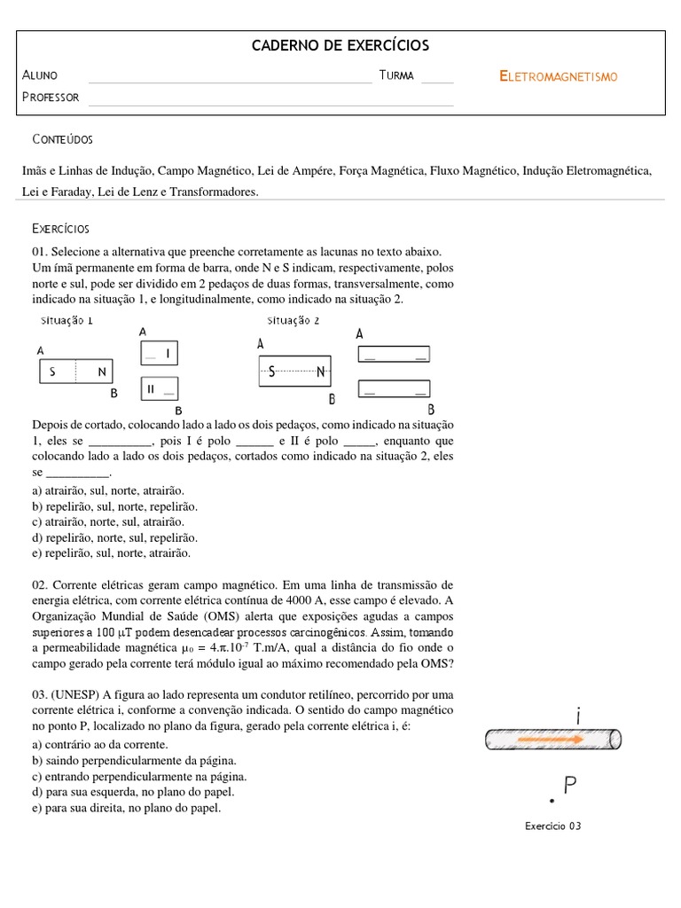 Exercícios de Eletromagnetismo 9º Ano | PDF | Magnetismo | Campo magnético