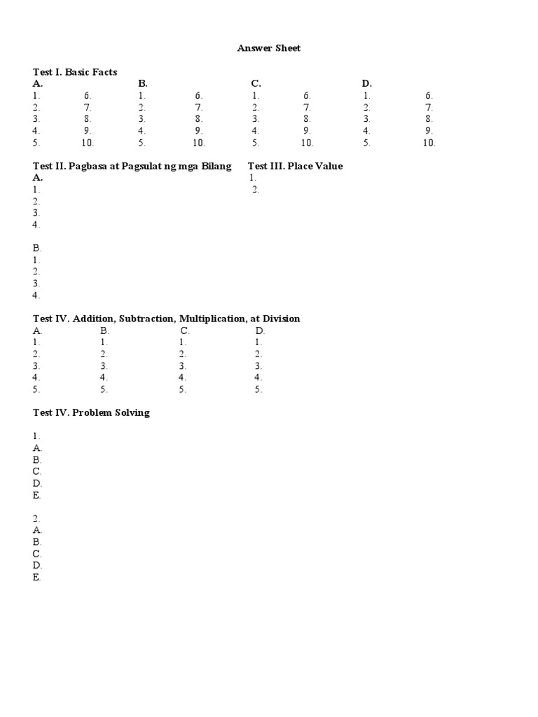 Answer Sheet in Numerates | PDF
