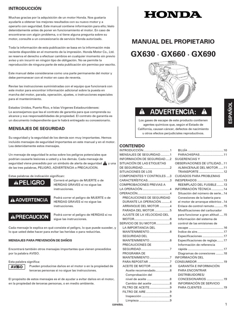 Manual Honda Gx630 | PDF | Acelerador | Gasolina