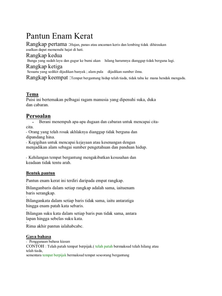 Pantun Enam Kerat Pdf