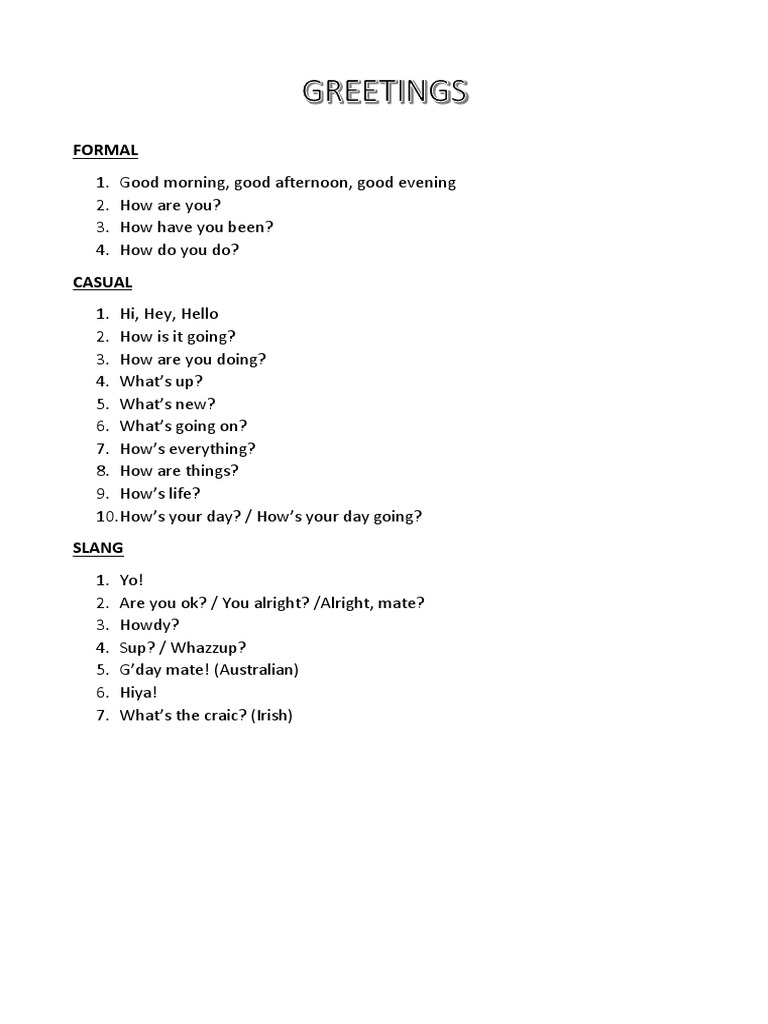 Common Greetings and Ways to Ask quot How Are You? PDF