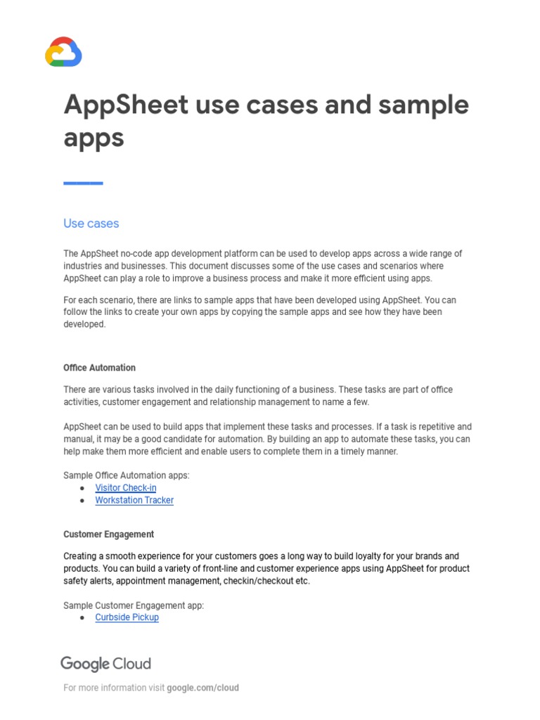 AppSheet Use Cases and Sample Apps PDF Mobile App Automation