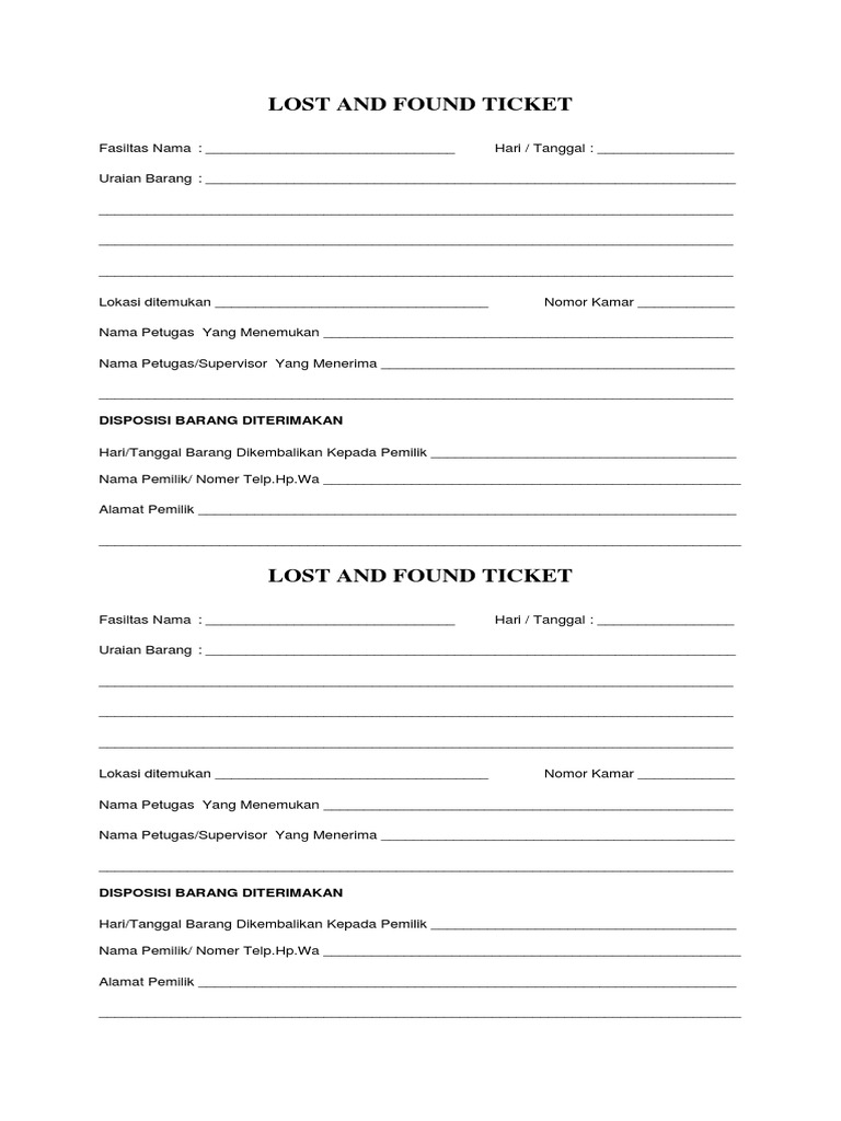 Formulir Lost and Found Hotel | PDF