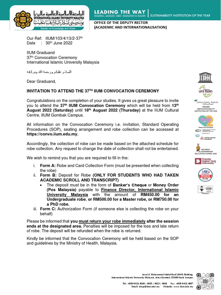 IIUM 37th Convocation Invitation 2022 | PDF | Bachelor's Degree ...