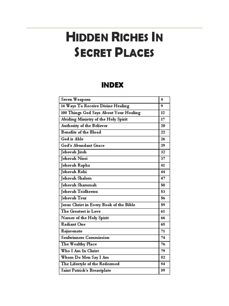 Hidden Riches in Secret Places | PDF | Jesus | Satan