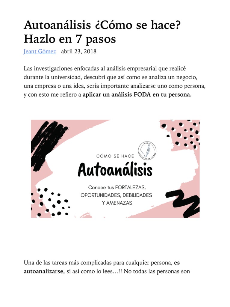 Guía práctica de autoanálisis personal | PDF