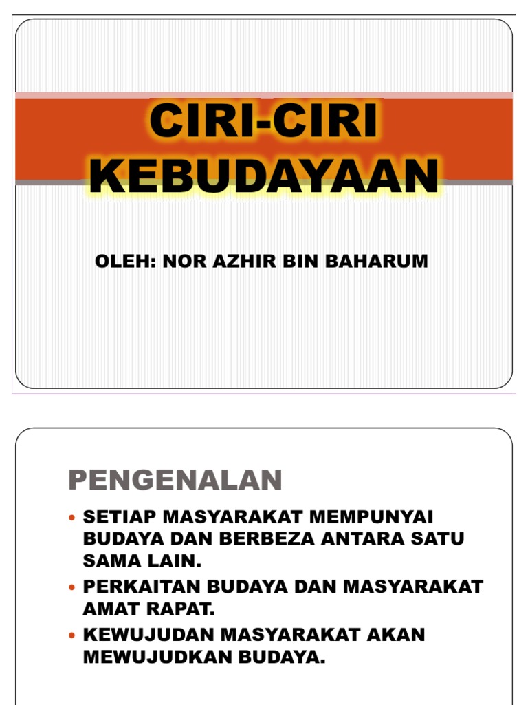 Ciri Ciri Kebudayaan Pdf