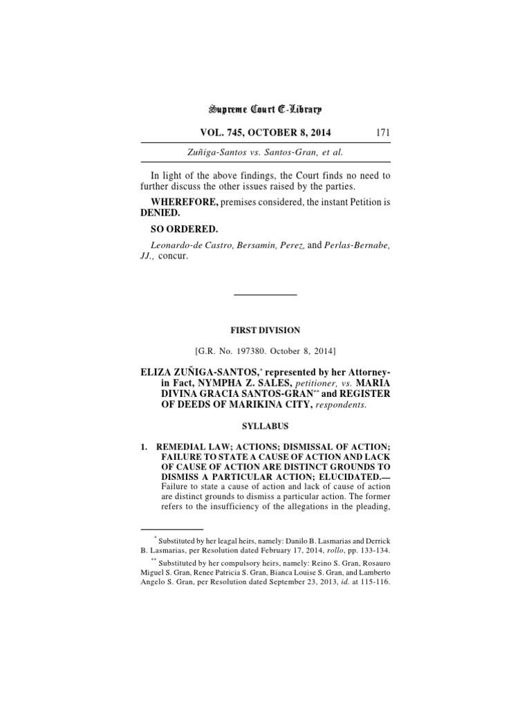 ZunigaSantos V SantosGran PDF Demurrer Cause Of Action